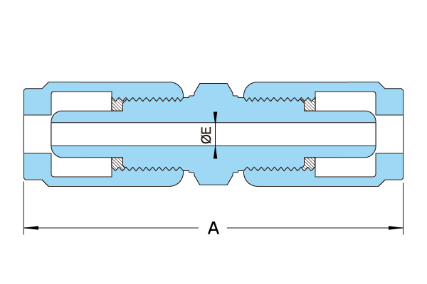 PTFE EH-TYPE TFM製 ユニオン継手 外形寸法図