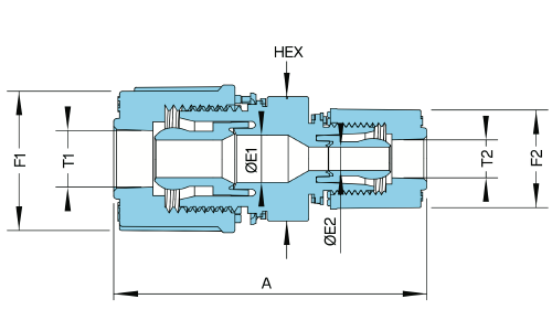 PFAインサートタイプ 異径ストレートユニオン継手
