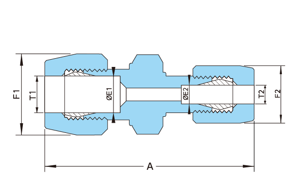 PTFE RE-TYPE TFM製 異径ユニオン 構造図
