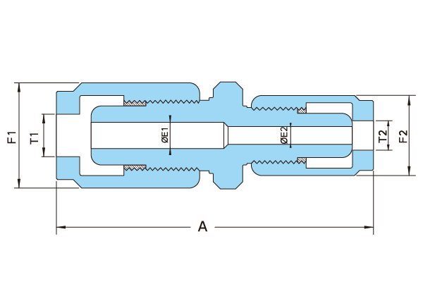 高電圧タイプ PTFE REH-TYPE TFM製 異径ユニオン 構造図